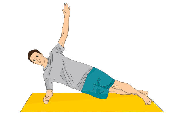 Mann macht verschiedene Gymnastikübungen auf einer gelben Matte