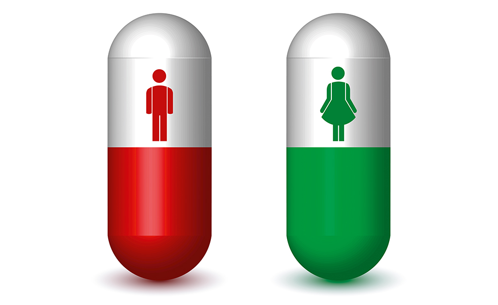 Arzneimittel-Kapseln mit Abbildung Mann und Frau